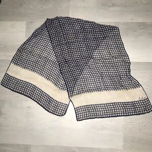 VINTAGE ECHO WOMENS SCARF BLUE IVORY CHIFFON RECTANGLE